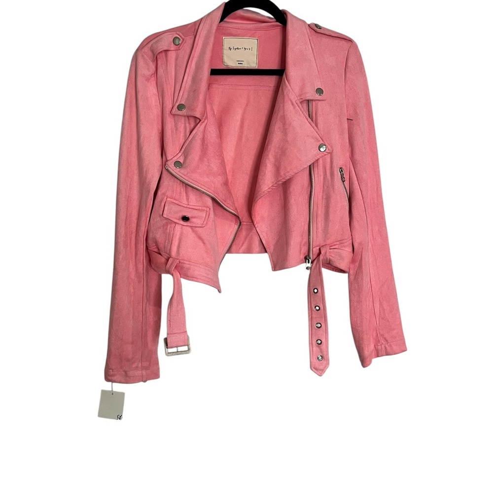 By Together Pink Leather Moto Jacket Asymmetrical Zipper